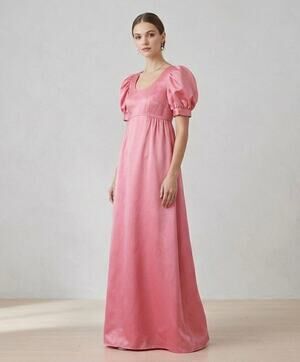 Vintage Marshall Field & Co Pink Satin Empire Waist Gown Brides' Room Dress Sz 8